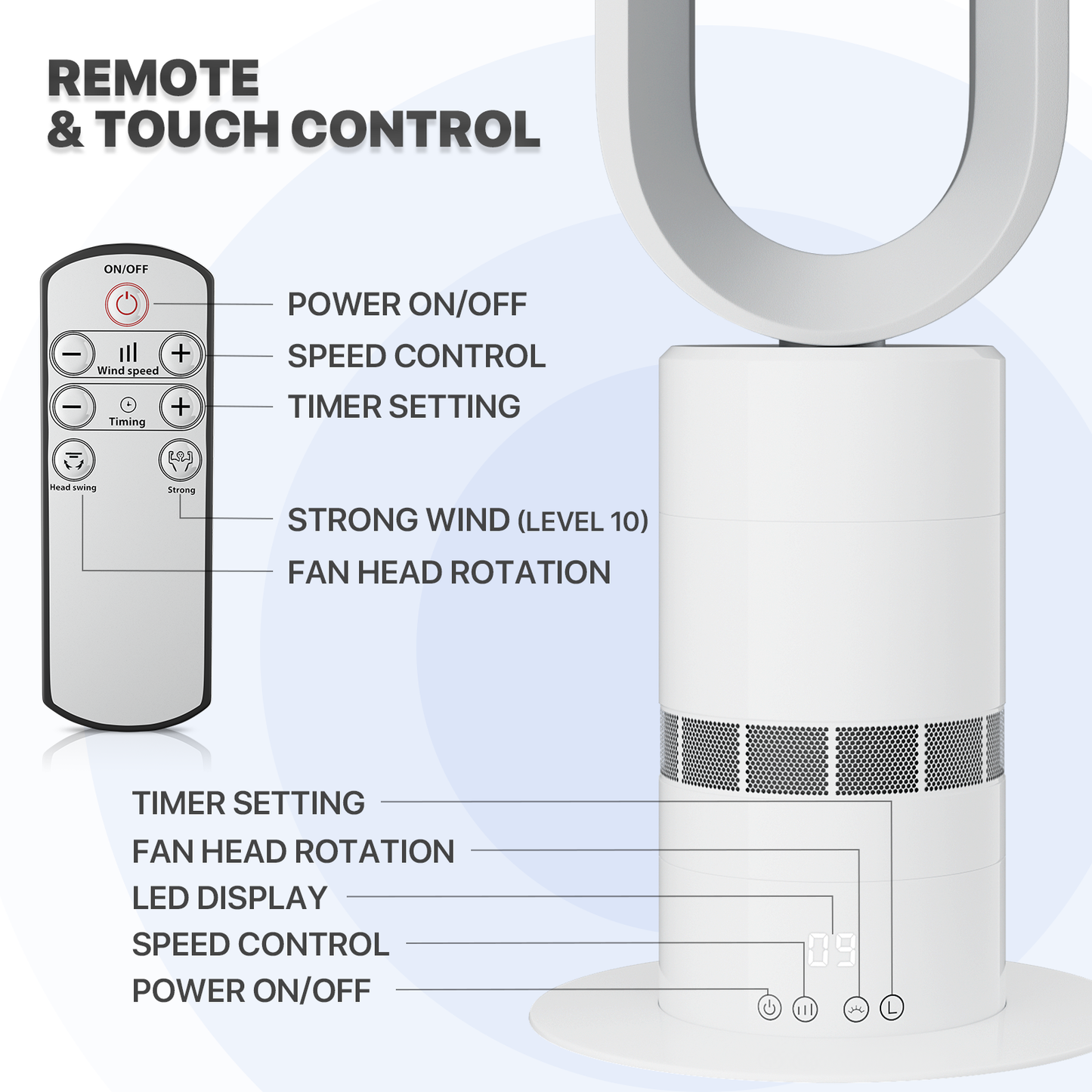 38 Inch Bladeless Fan - 10 Speeds