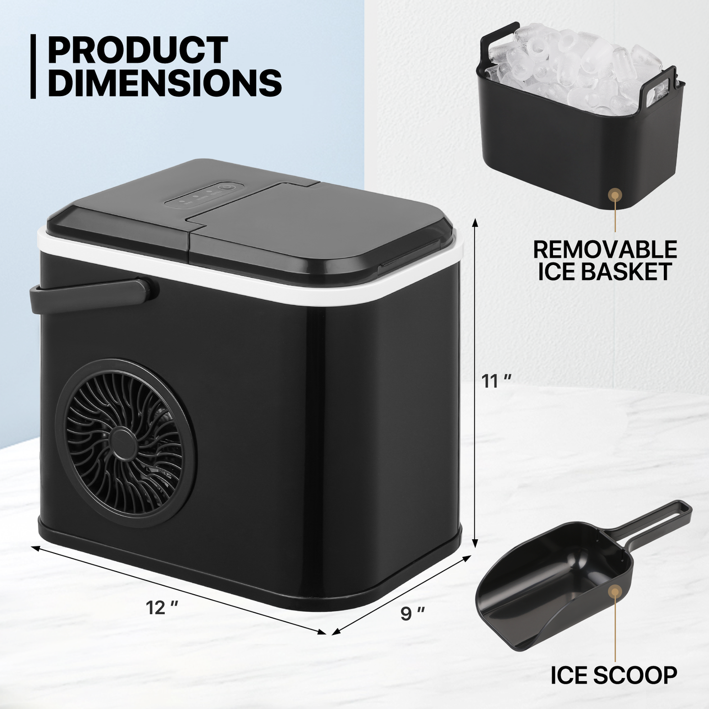 Ice Maker Machine - 1.1L Storage Tank - Bullet Shape - 22lbs/ 24hrs - with Scoop