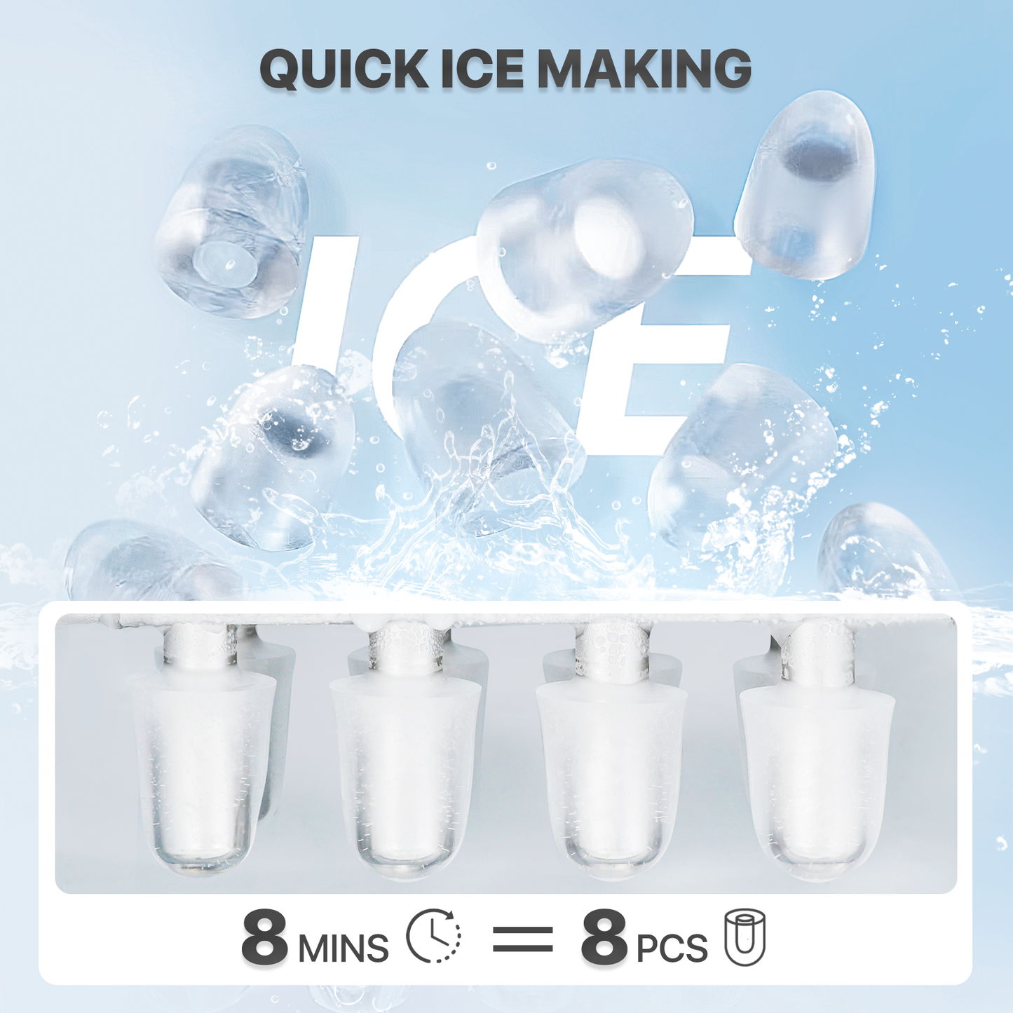Ice Maker Machine - 1.1L Storage Tank - Bullet Shape - 22lbs/ 24hrs - with Scoop