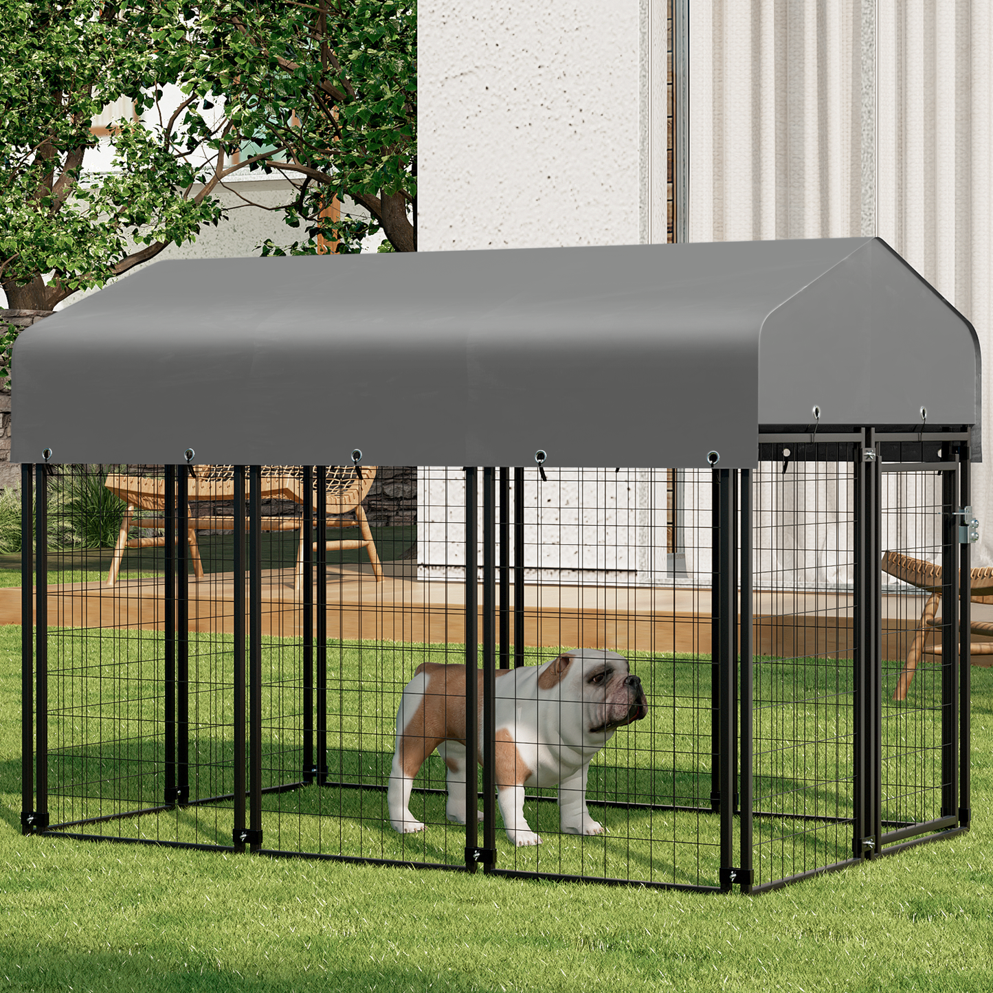 Yard Kennel - 75''Length w/ Roof Cover - Black