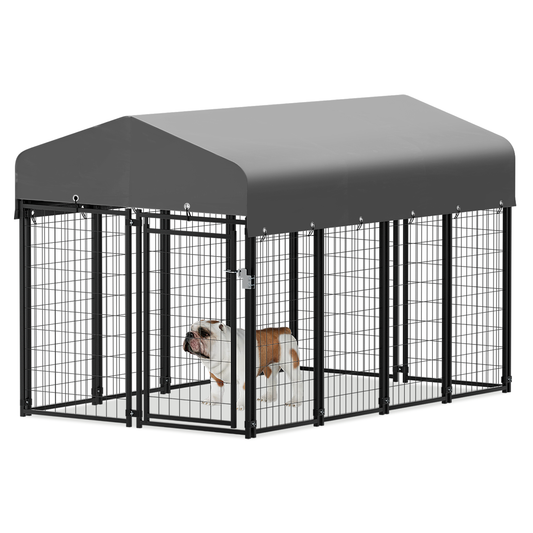Yard Kennel - 100''Length w/ Roof Cover - Black