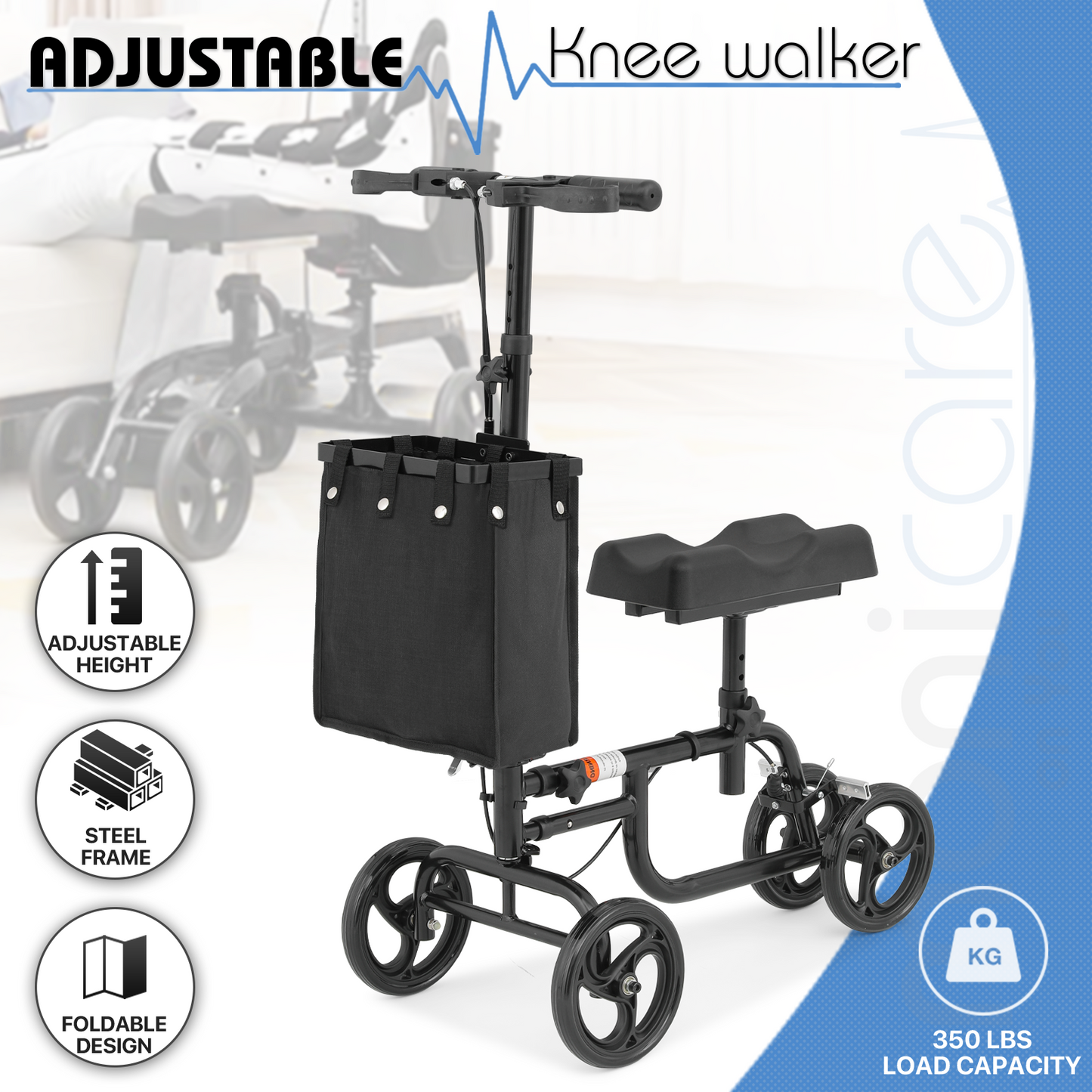 Knee Scooter - 7.5'' Diameter Wheels - w/Detachable Bag