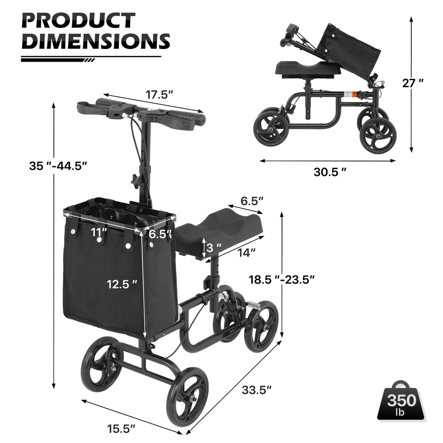 Knee Scooter - 7.5'' Diameter Wheels - w/Detachable Bag