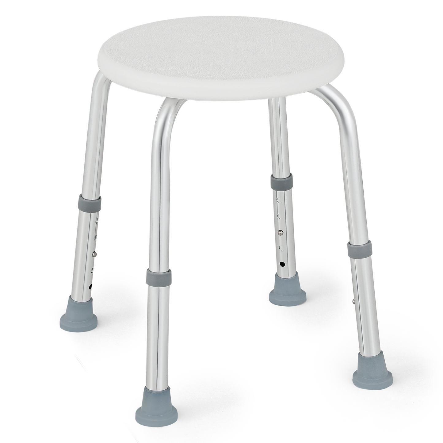 Shower Stool -  15.5''-19.5'' 5 Gears Height Adjustable - Round Seat - White/Silver