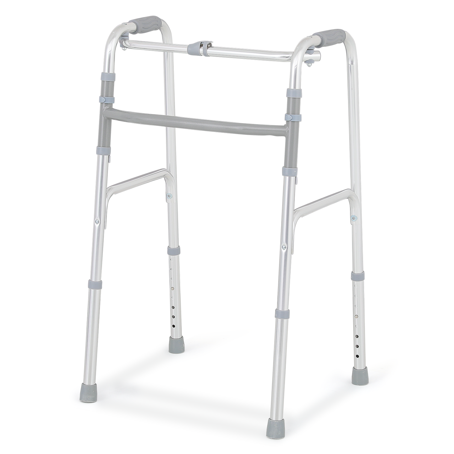 Folding Walker - 30.5''-37.5'' 7 Gears Height Adjustable - Without Wheels - Aluminum Alloy - Silver