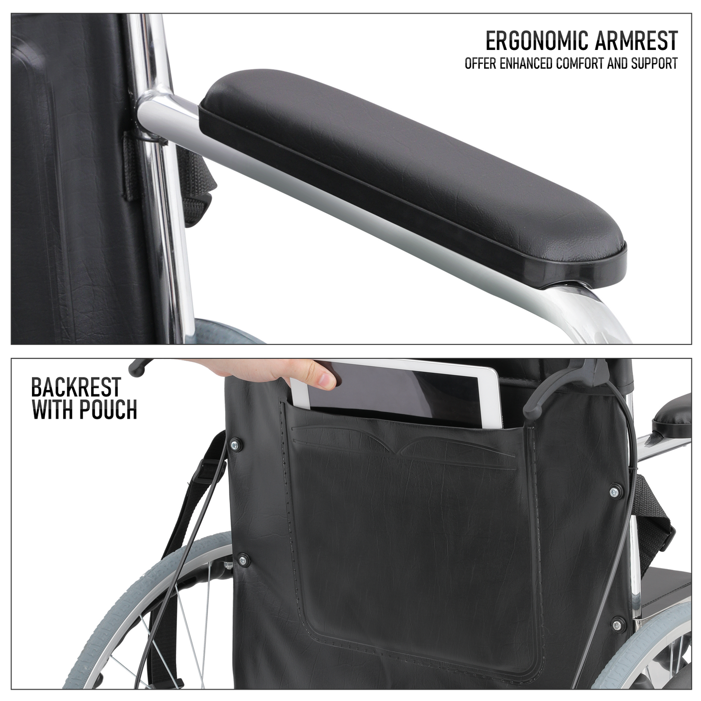 Wheelchair w/Commode - Steel Frame PVC with Foam Seat - 17*17'' Seat Size