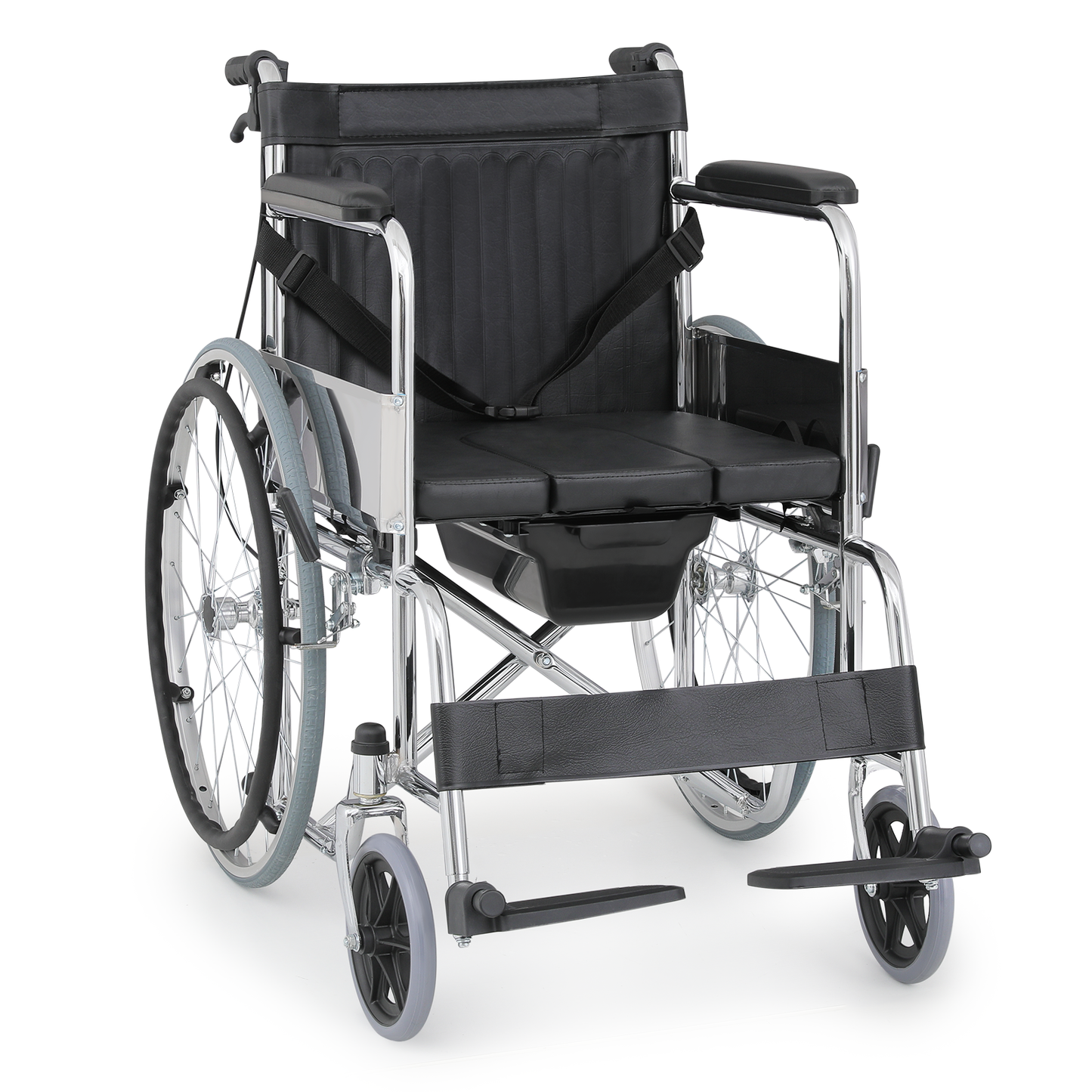 Wheelchair w/Commode - Steel Frame PVC with Foam Seat - 17*17'' Seat Size
