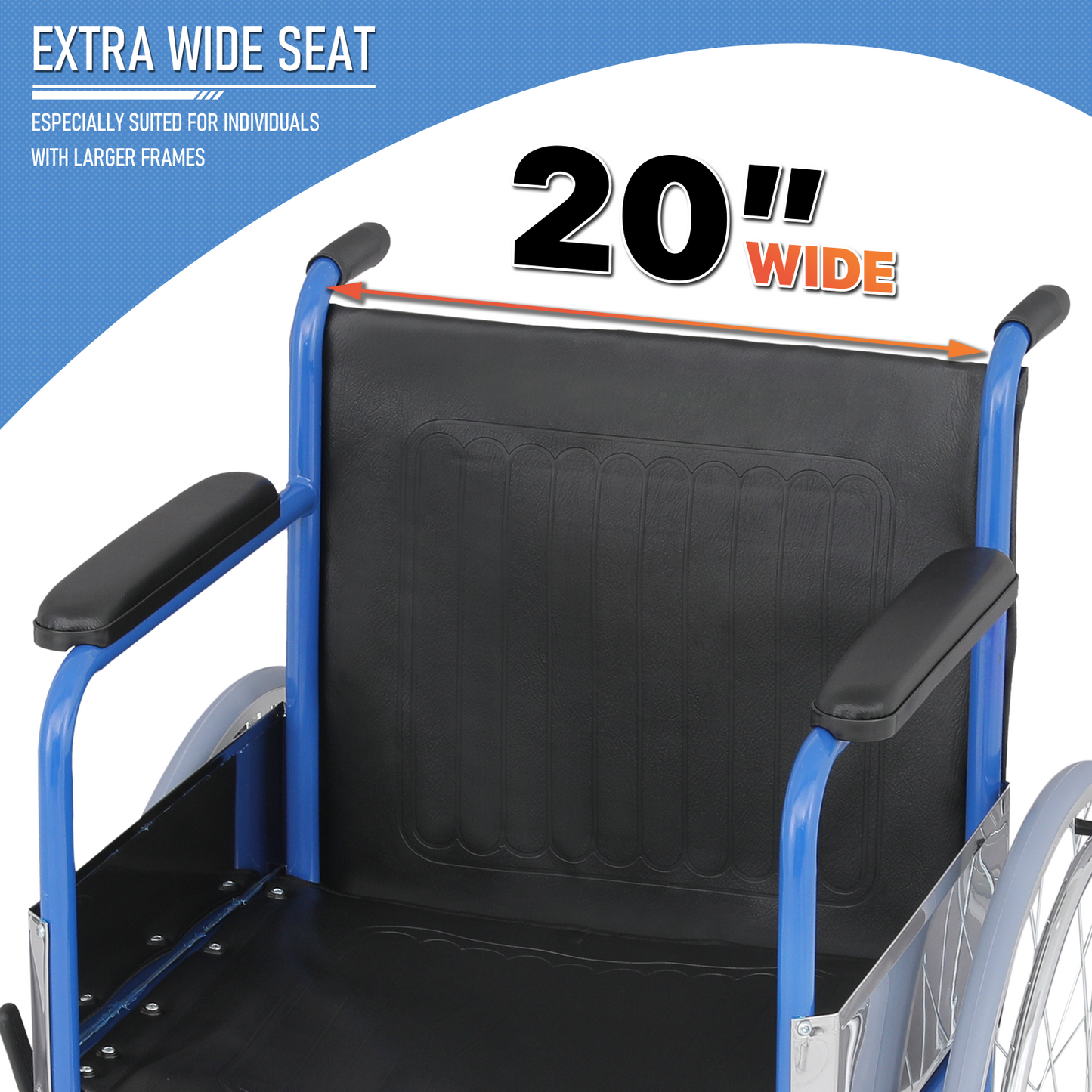 Wheelchair - Steel Frame PVC Seat - 7.5" Front & 22.5'' Rear Wheel - 20*16'' Seat Size