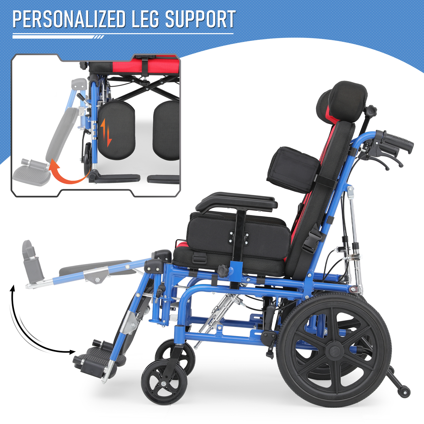 Wheelchair - Aluminum Alloy Frame Foam Seat - 100°-160° Adjustable Backrest - 18*14.5'' Seat Size
