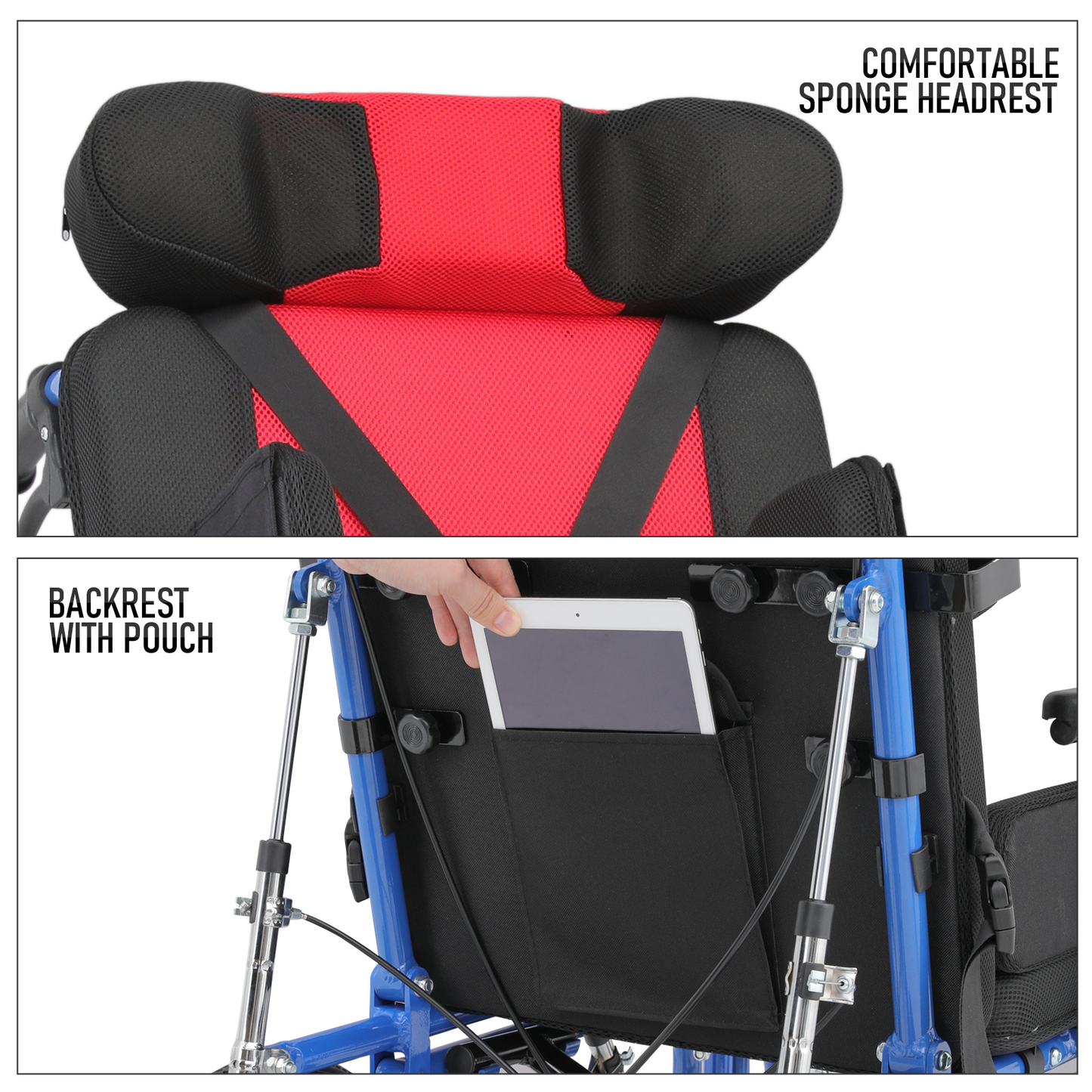 Wheelchair - Aluminum Alloy Frame Foam Seat - 100°-160° Adjustable Backrest - 18*14.5'' Seat Size