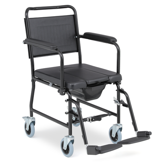 Wheelchair with Commode - Steel Frame PU with Foam Seat - 16.5" * 17'' Seat Size