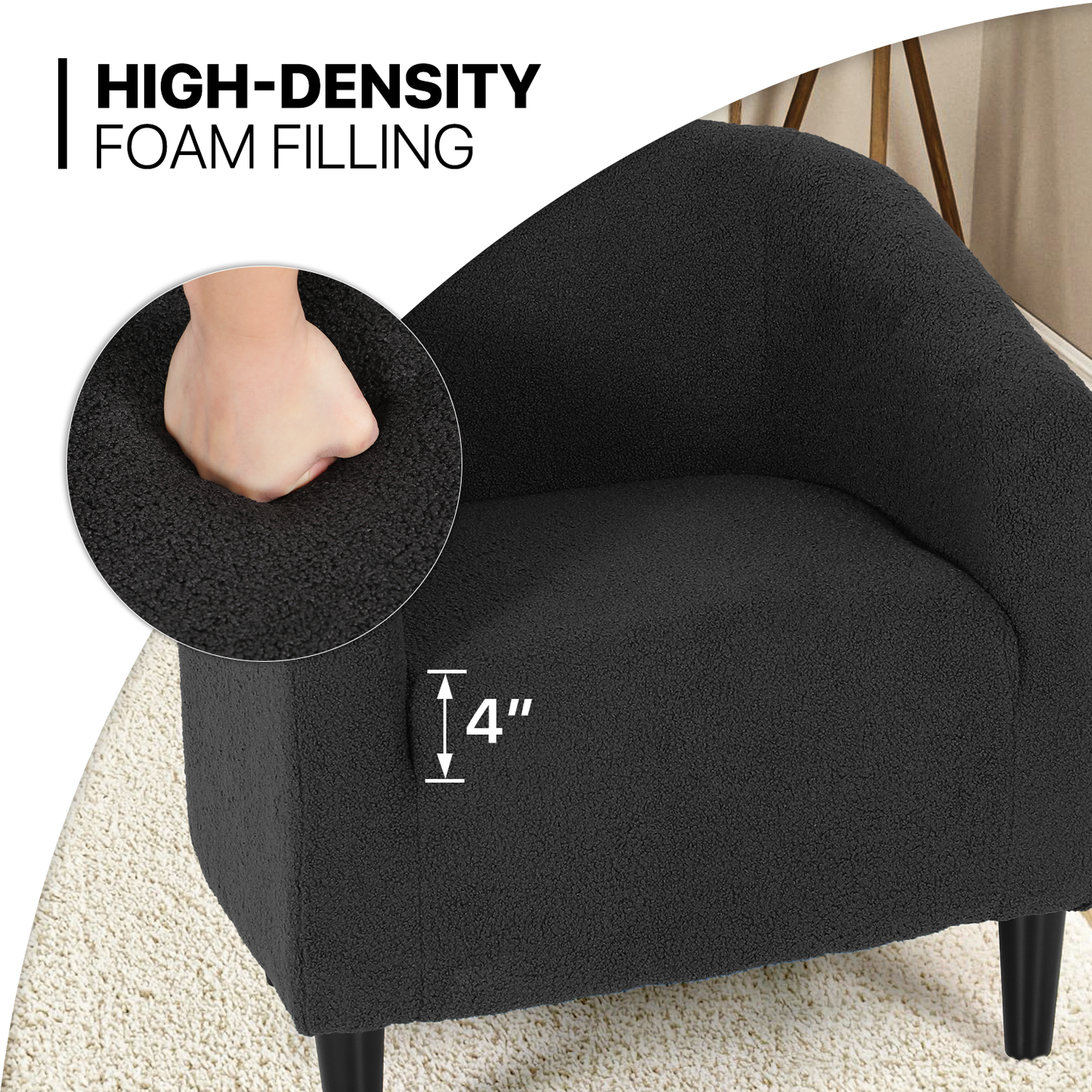Boucle Fabric Sofa - Barrel Shape Accent Chair