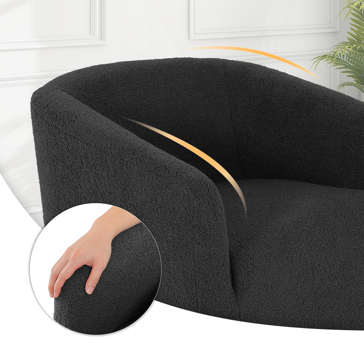 Boucle Fabric Sofa - Barrel Shape Accent Chair