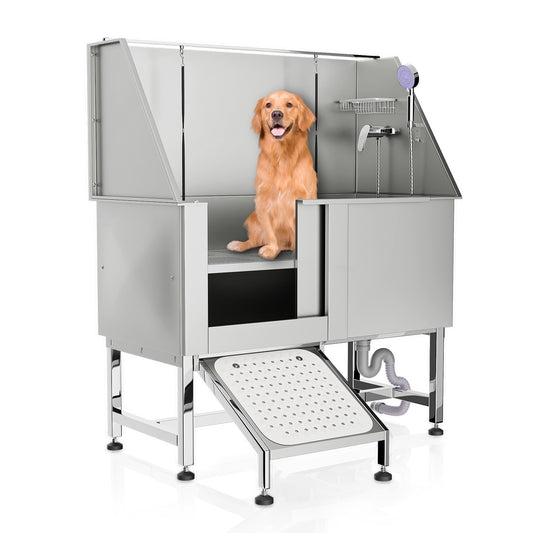 50" Pet Grooming Bathtub-304 Stainless Steel-with Non-Slip Ramp