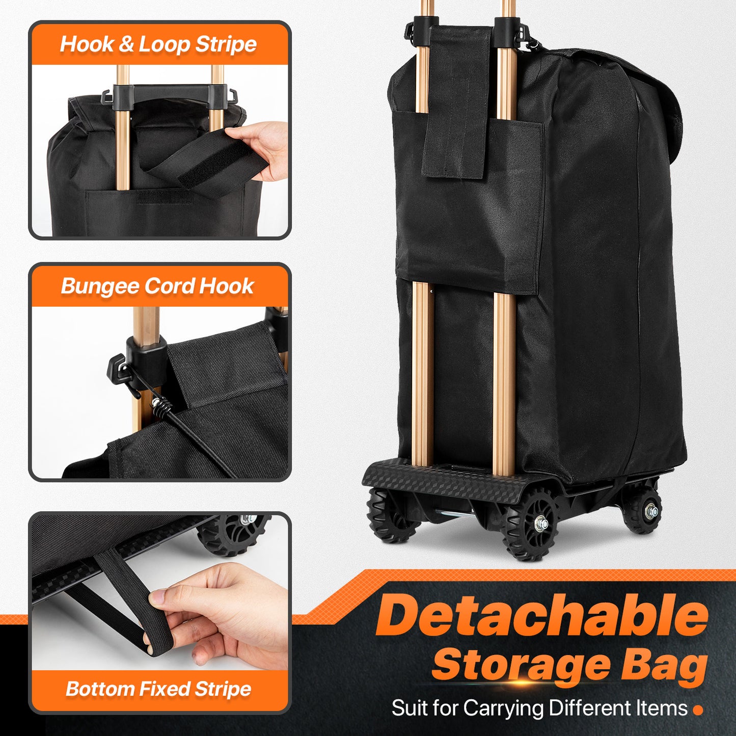 Folding Trolley w/Detachable Bag & Belt - Rigid Front Wheel