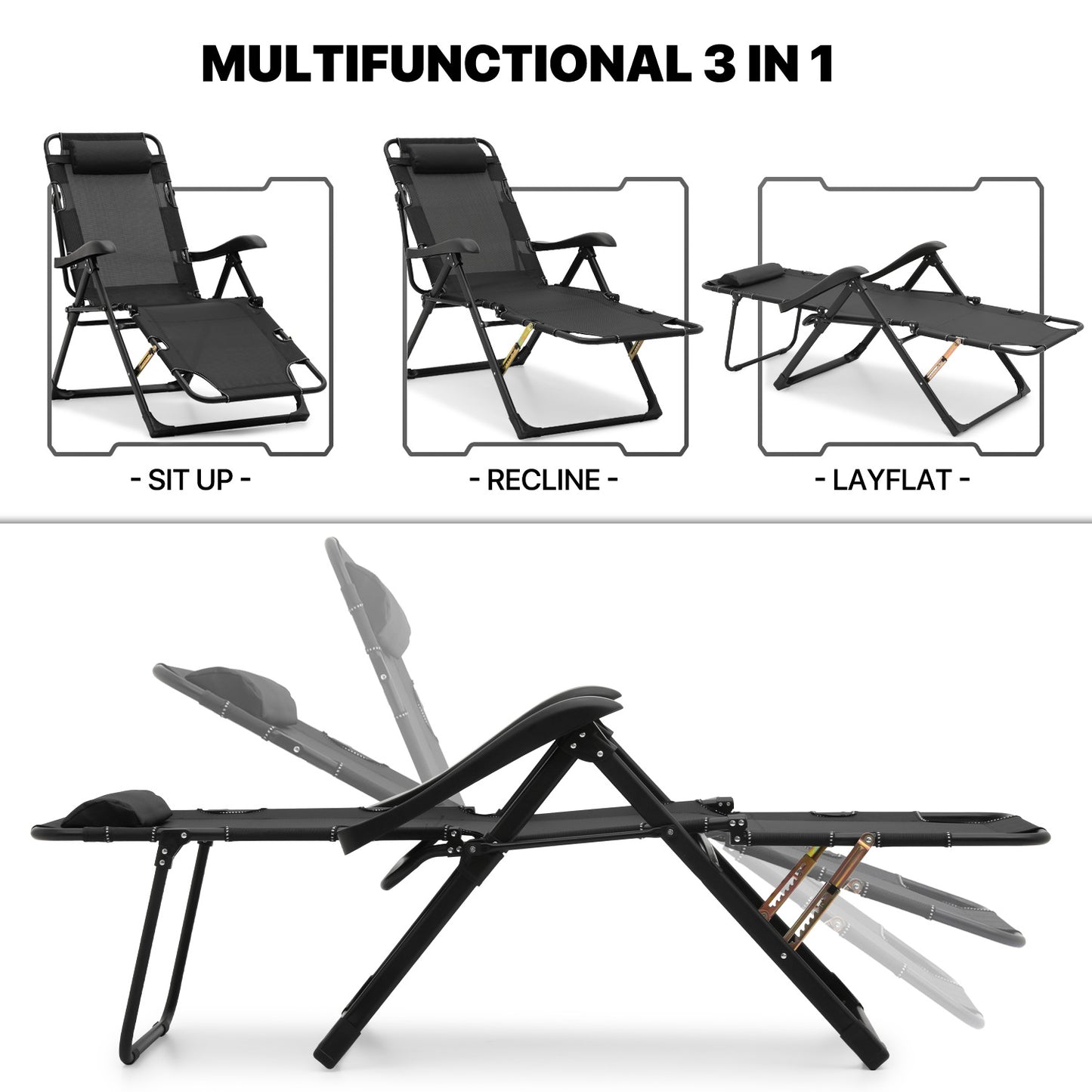 2 Pack Folding 3 in 1 Lounge Chair