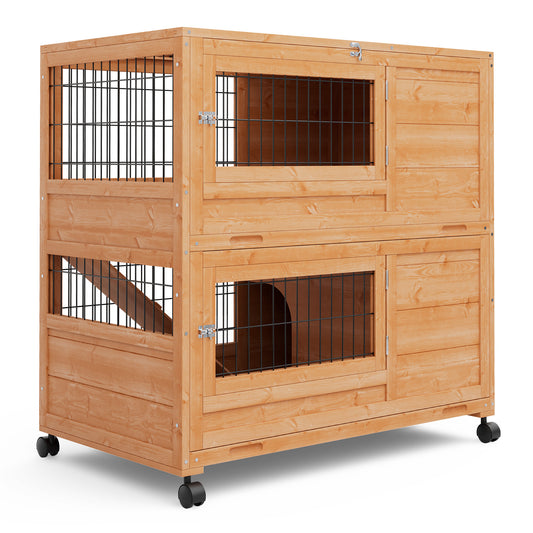 Wooden Chicken Coop Rabbit Hutch - 35.5'' Length - w/4 Wheels