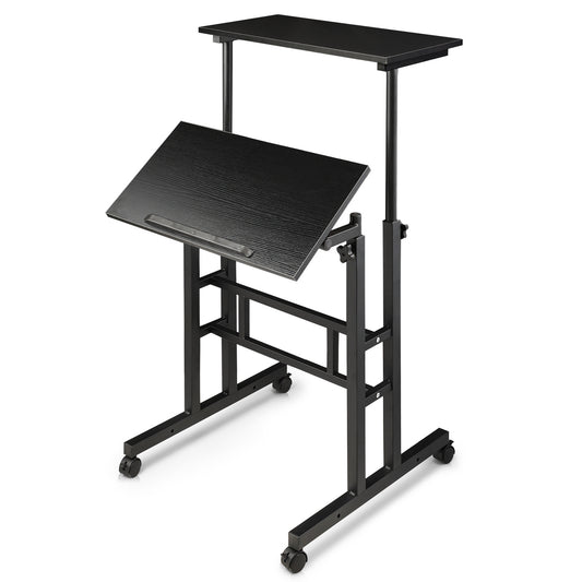Lifting Tilting Computer Desk w/Monitor Shelf Adjustable Height 28" to 46"