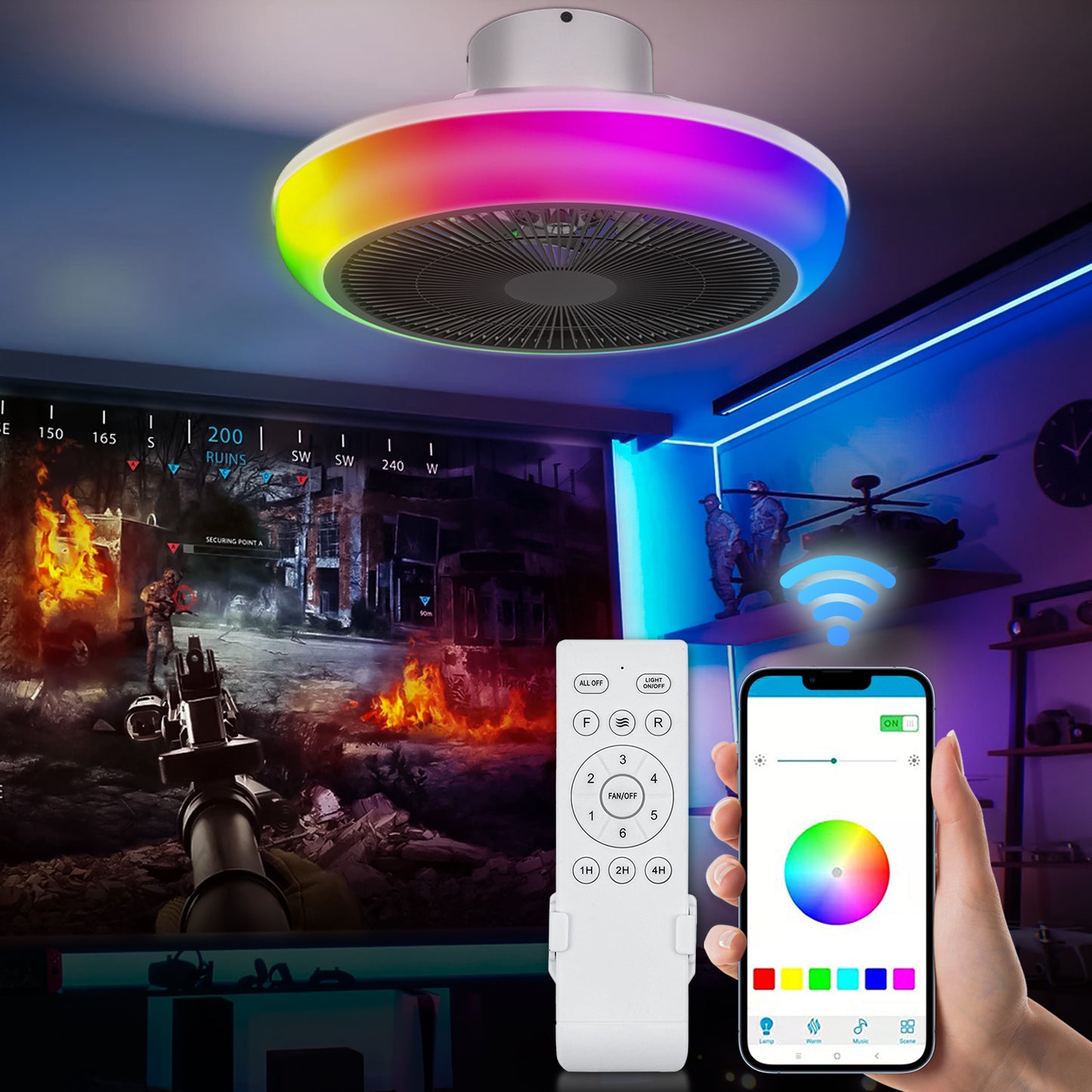 18"  Ceiling Fan - Bluetooth Control -Music Speaker - Variable Lighting Illusion