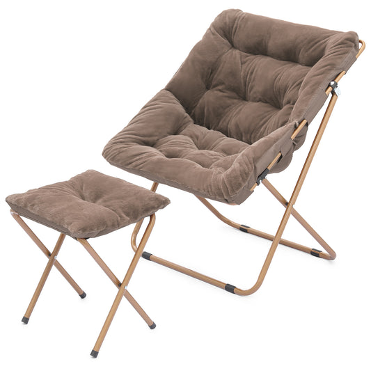 Cozy Chair + Ottoman - Square - Faux Fur - Gold Frame