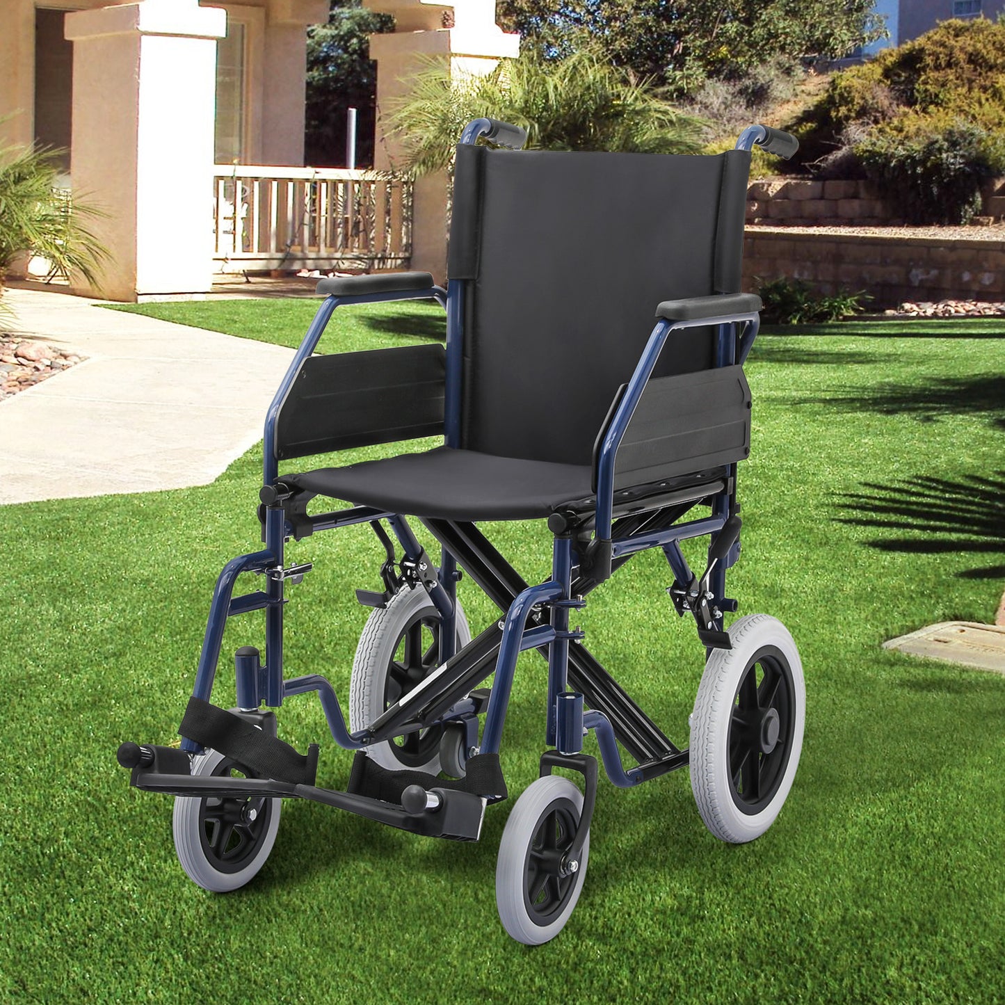 Transport Wheelchair - PU Solid Tyre - Blue