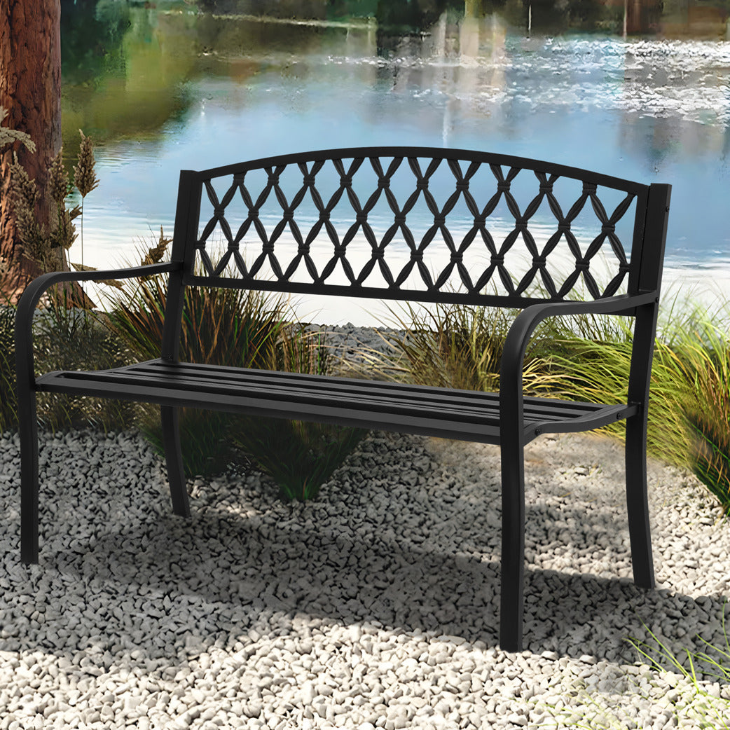 50" Iron Patio Garden Bench - Grid Pattern