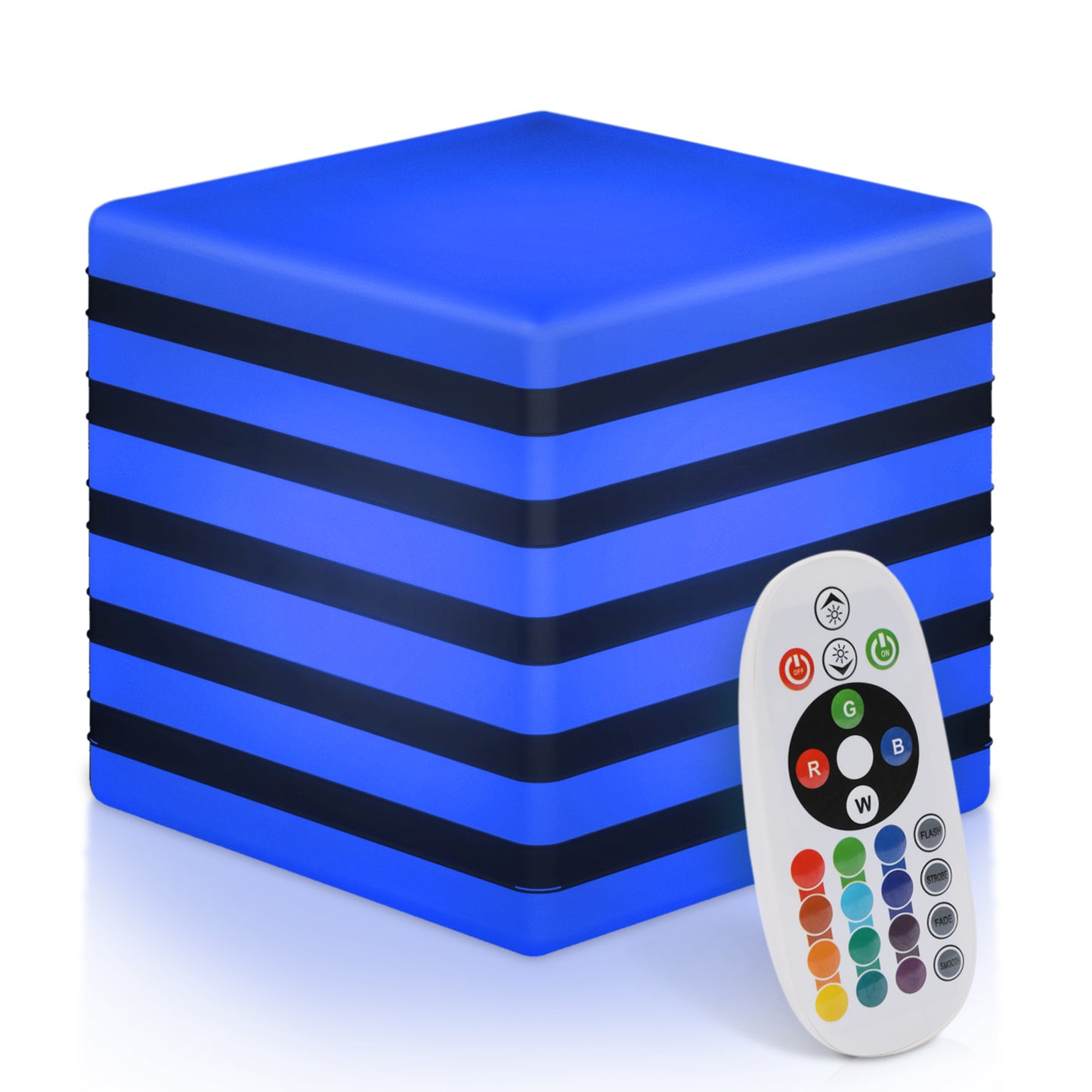 LED - Stool - 16''Cube with Striped - 16 Colors Remote Control