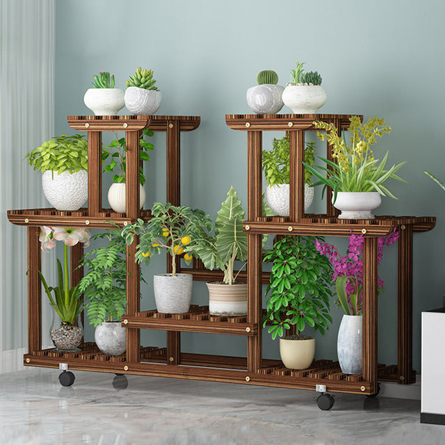 43" Rolling Multi-Tier Plant Stand - Brown