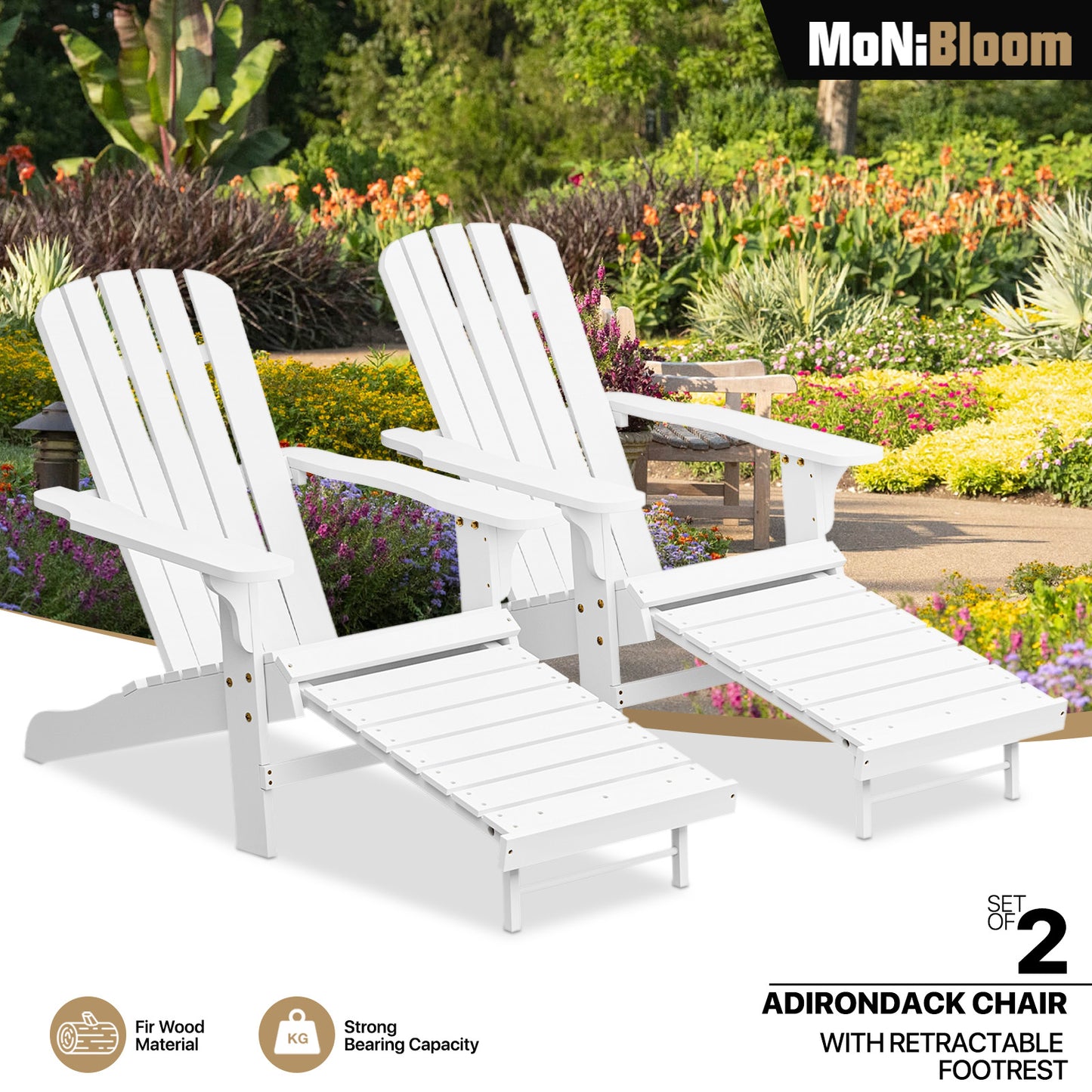 Set of 2 Adirondack Chair - Retractable Footrest