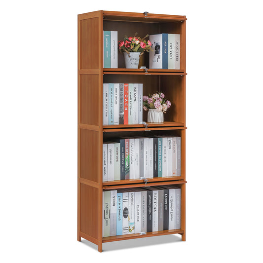 Slide Up Door Multi-Functional Storage Cabinet - 4 Tier - Brown