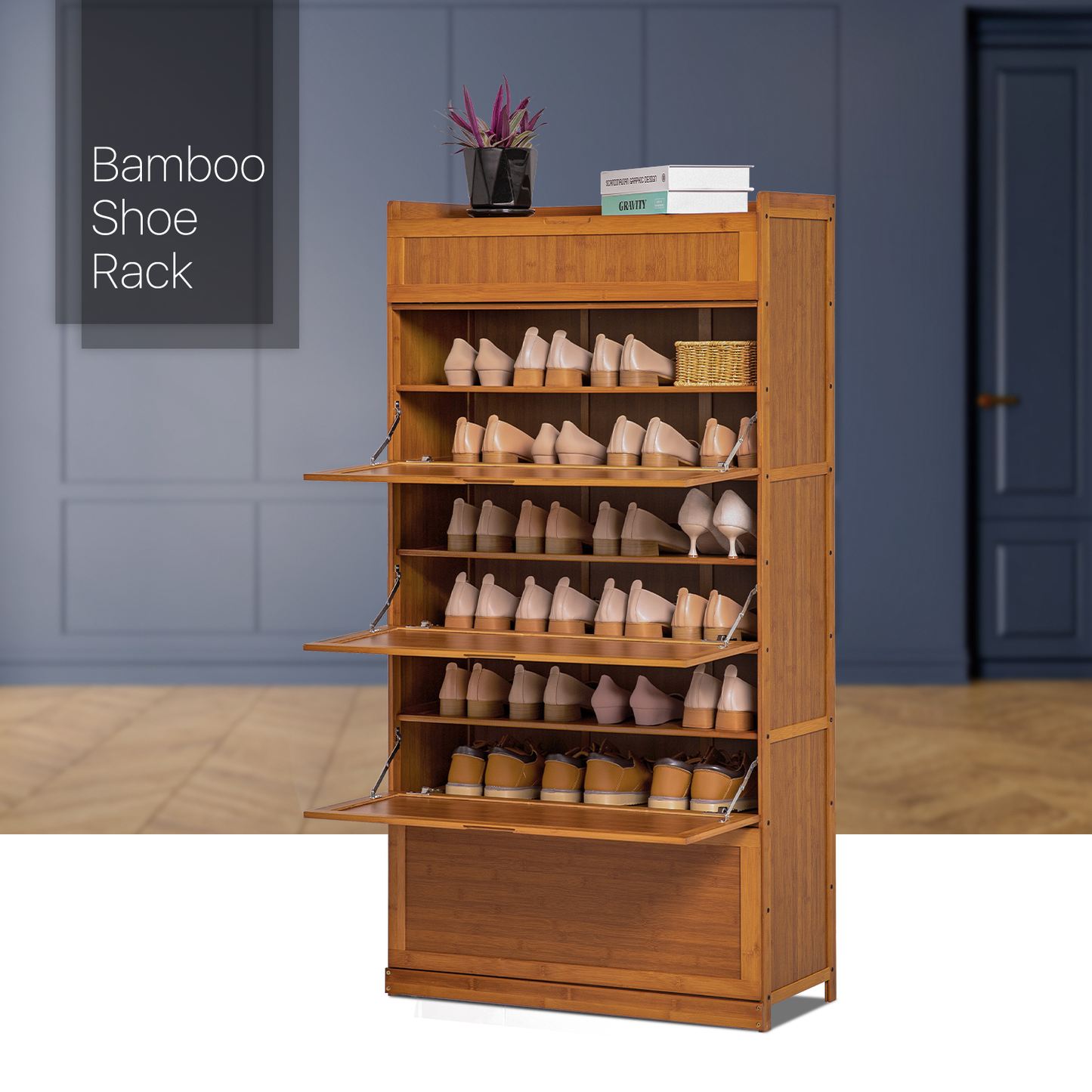 MoNiBloom 5 Tiers Modern Bamboo Shoe Rack, Organizer Storage Free