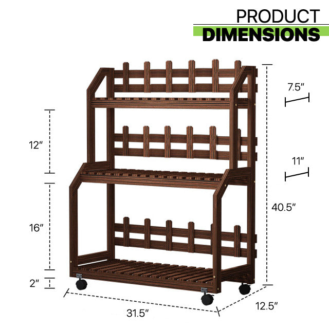 31" Rolling Plant Stand Shelf - 3 Tiers