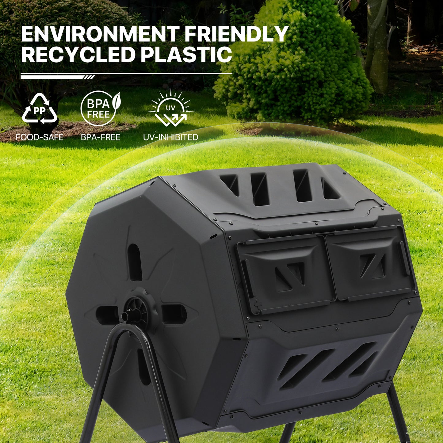 43 Gallon Dual Chamber Compost Bin - 2 Sliding Doors - with Gloves