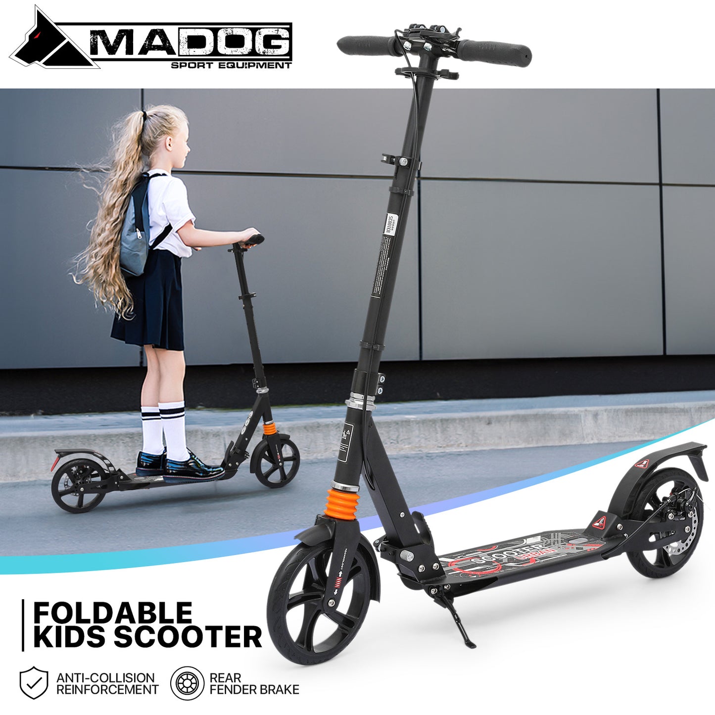 Foldable Kick Scooter - Adjustable Height Handlebar - 8" Wheels - w/Handlebrake