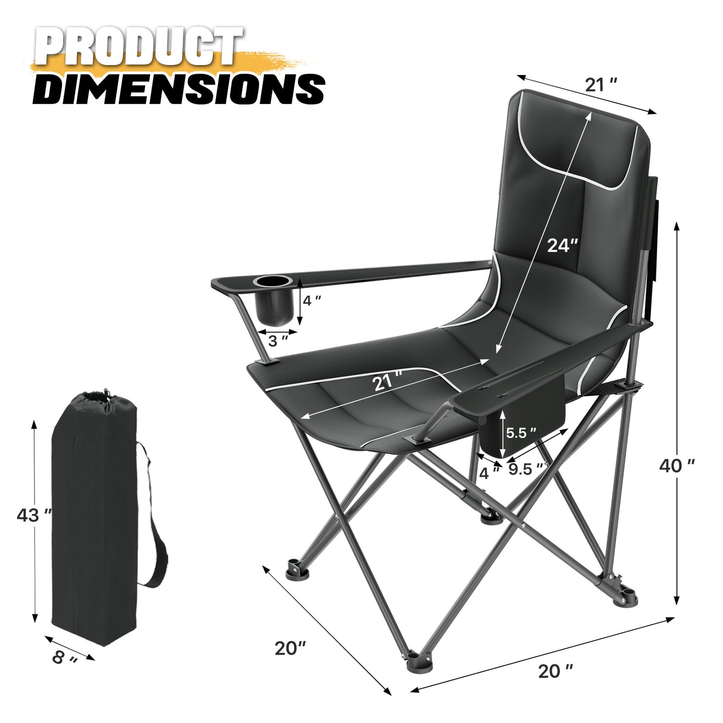 Folding Camping Folding Chair - Padded Seat & Portable