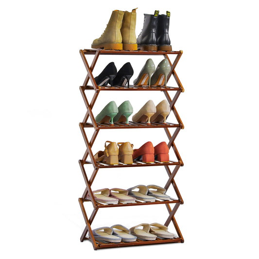 Foldable Multifunctional Shoe Rack Organizer - 6 Tier - Brown
