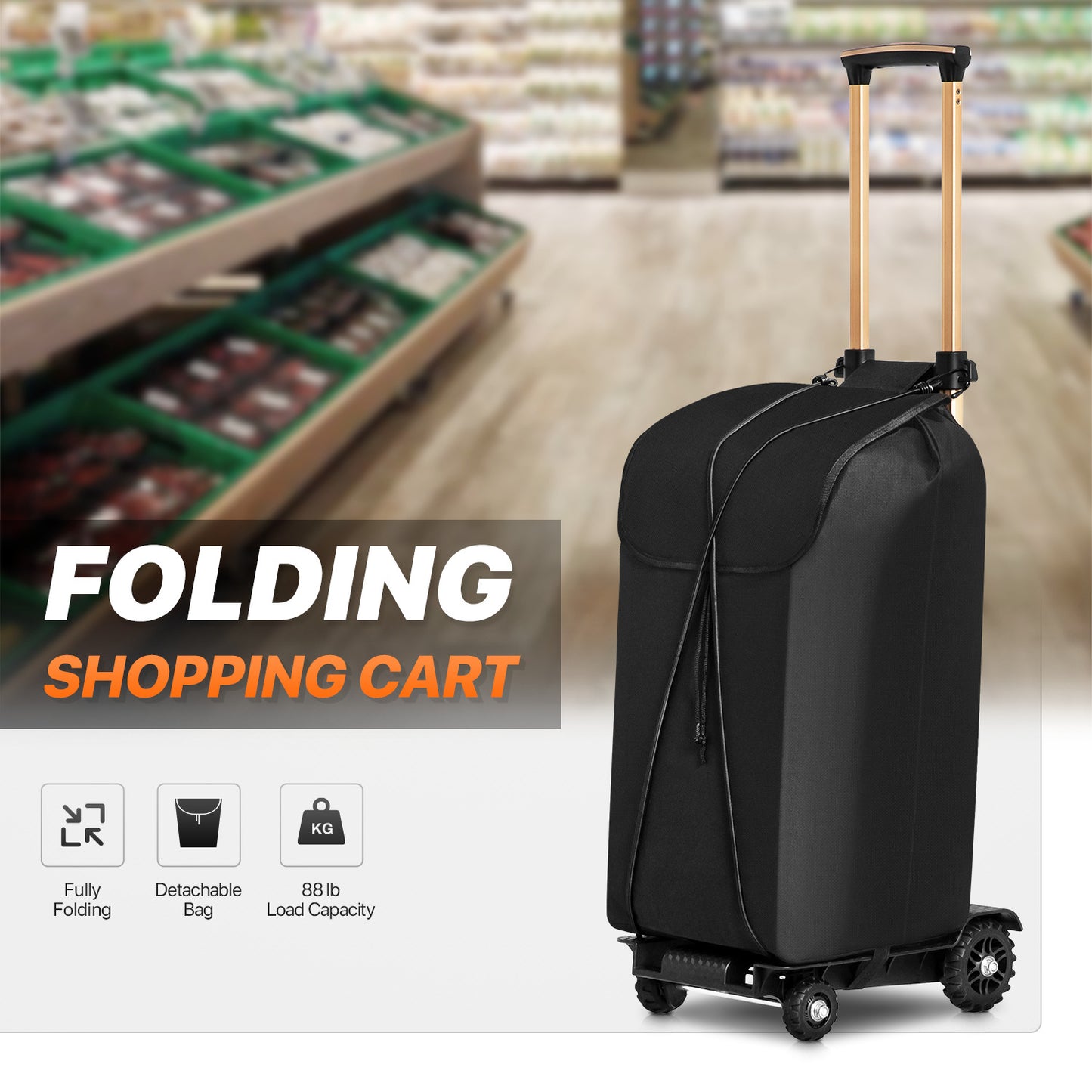 Folding Trolley w/Detachable Bag & Belt - Rigid Front Wheel