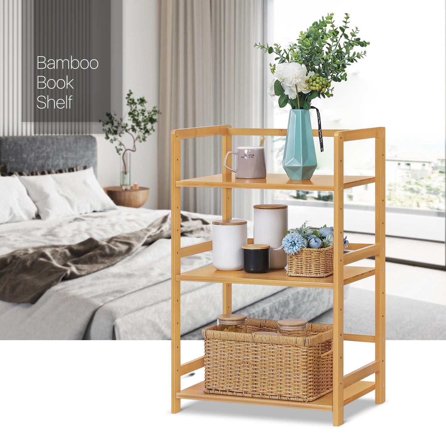 Adjustable Stand Alone Multi-Functional Shelf - 3 Tier - Natural