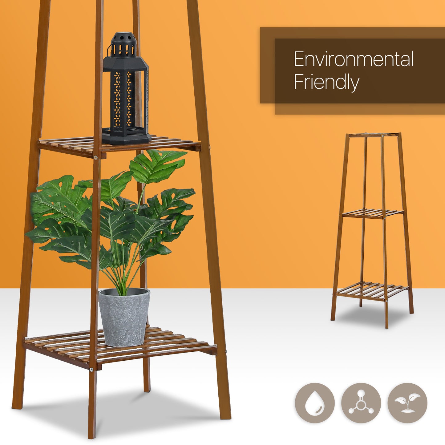Simplified Flower Plant Stand Display Tower - A Shape - Brown