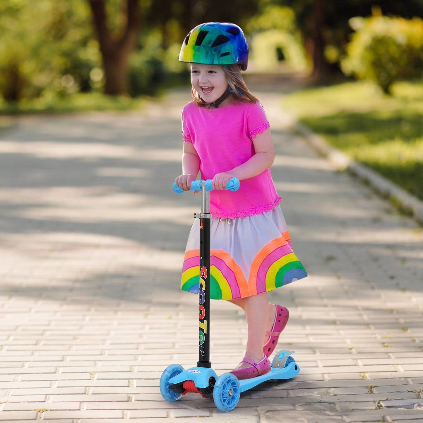 Kids Kick Scooter - 3 LED Wheels - Adjustable Height Handlebar