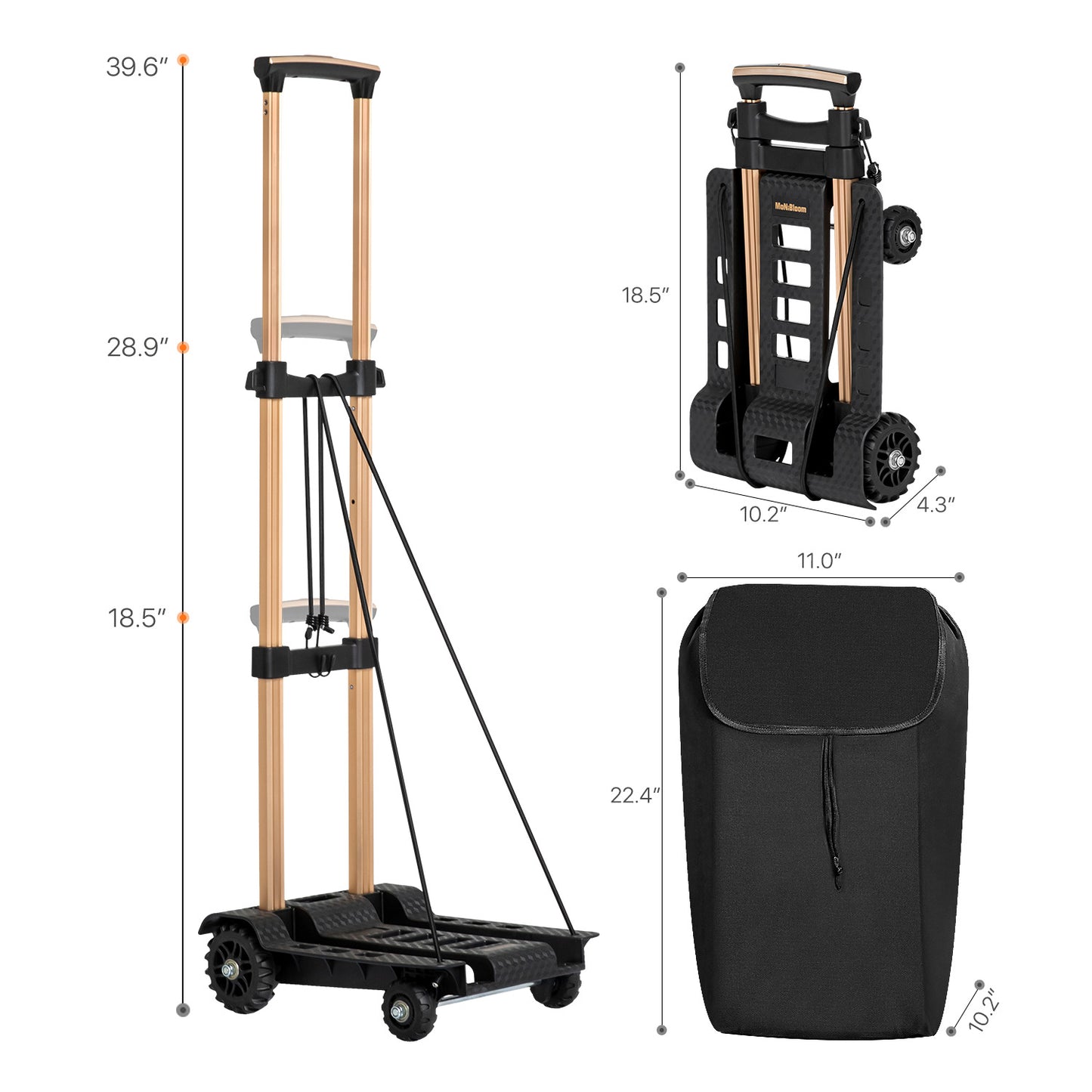 Folding Trolley w/Detachable Bag & Belt - Rigid Front Wheel