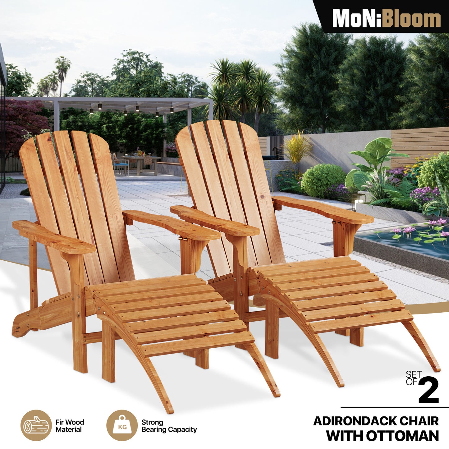 Set of 2 Patio Adirondack Chair - with Footrest