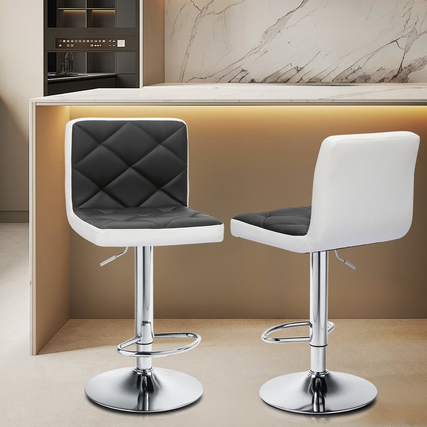 Set of 2 Leather Bar Stool Modern Adjustable Swivel Kitchen Counter Height Chair