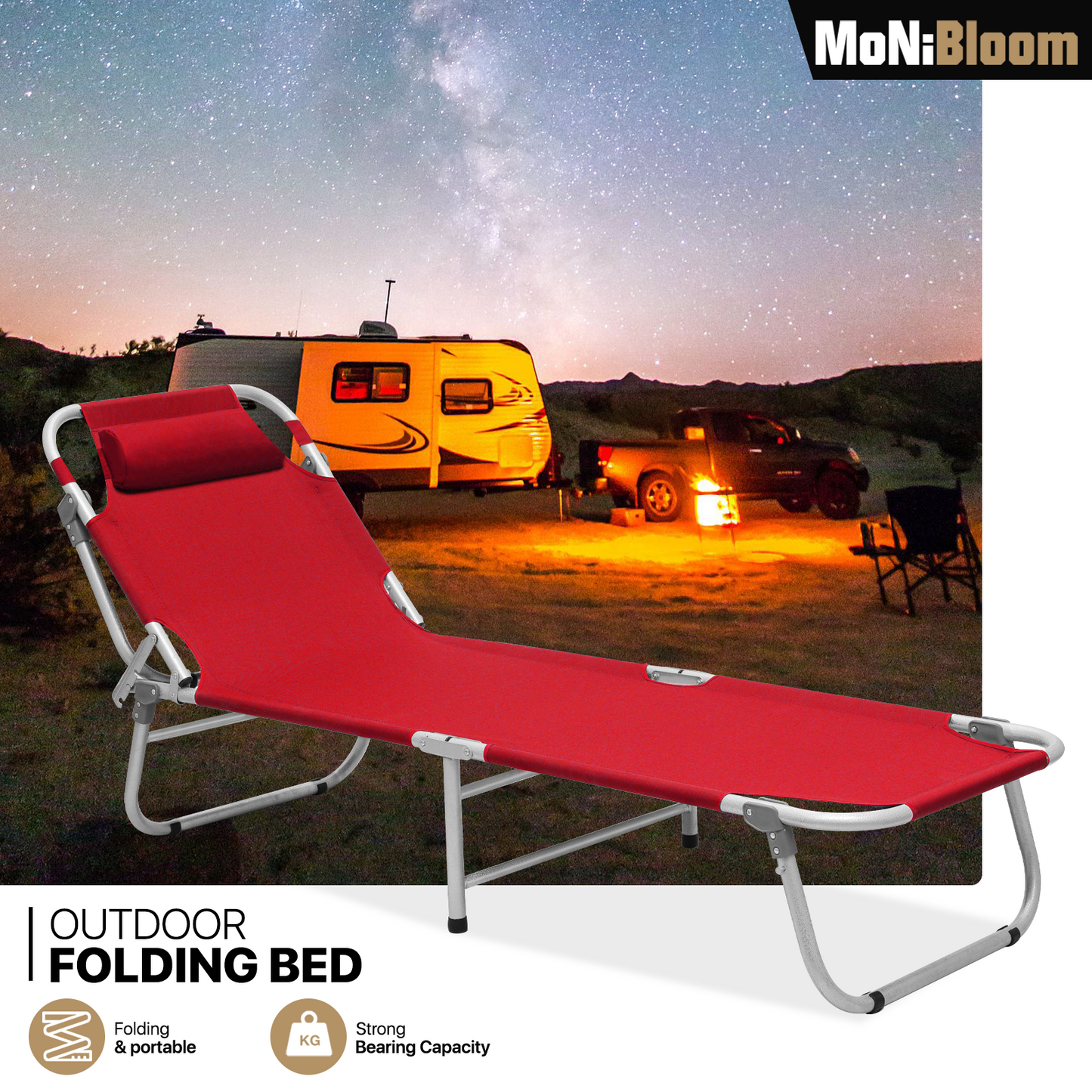 Folding Cot Portable Reclining Military Bed w/Carry Bag