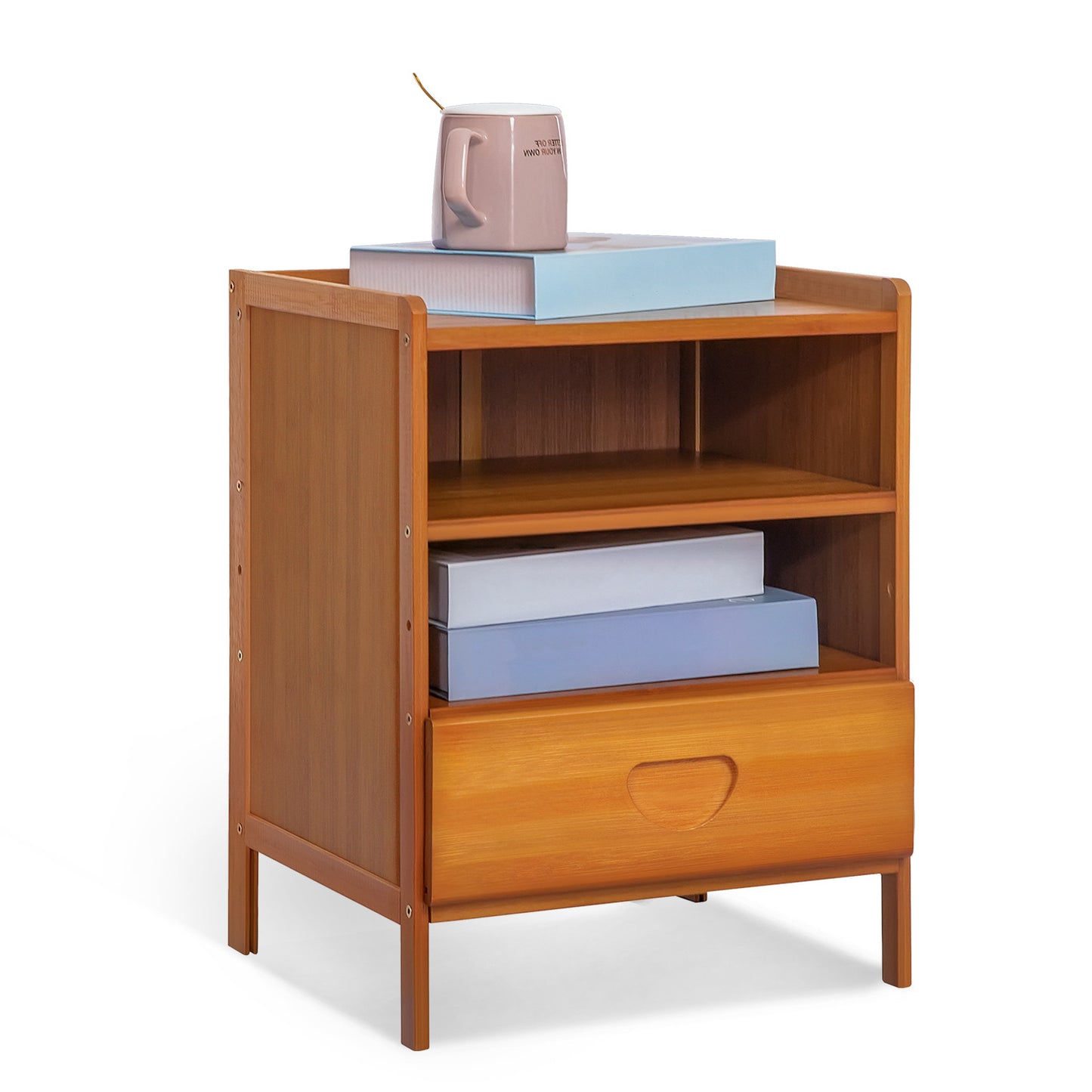 Bedside Cabinet Storage Shelf Nightstand - 2 Tier - with Single Drawer