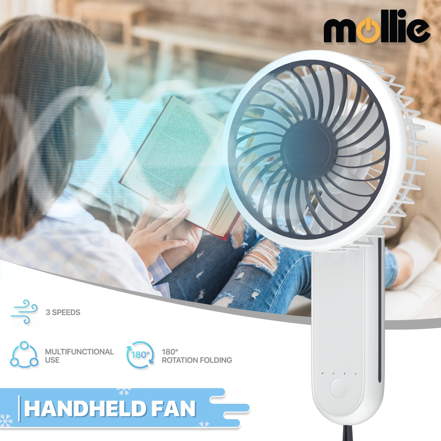 6" USB Handle Fan -3 Speeds - w/Lanyard