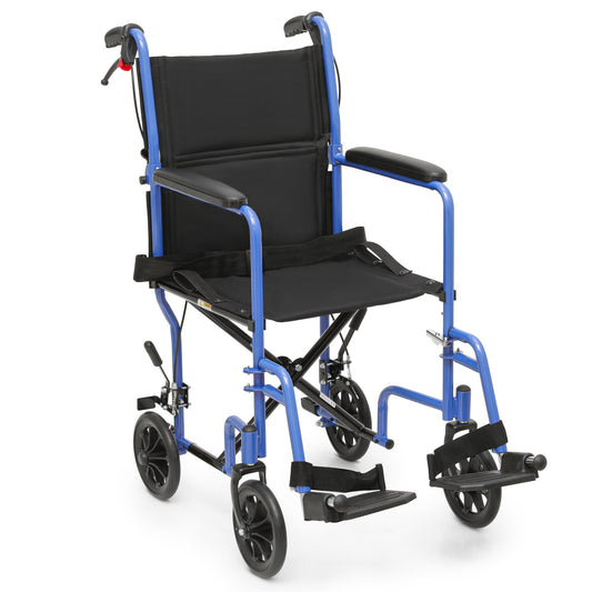 Lightweight Transport Wheelchair - FDA Approved, with Handbrakes, Blue