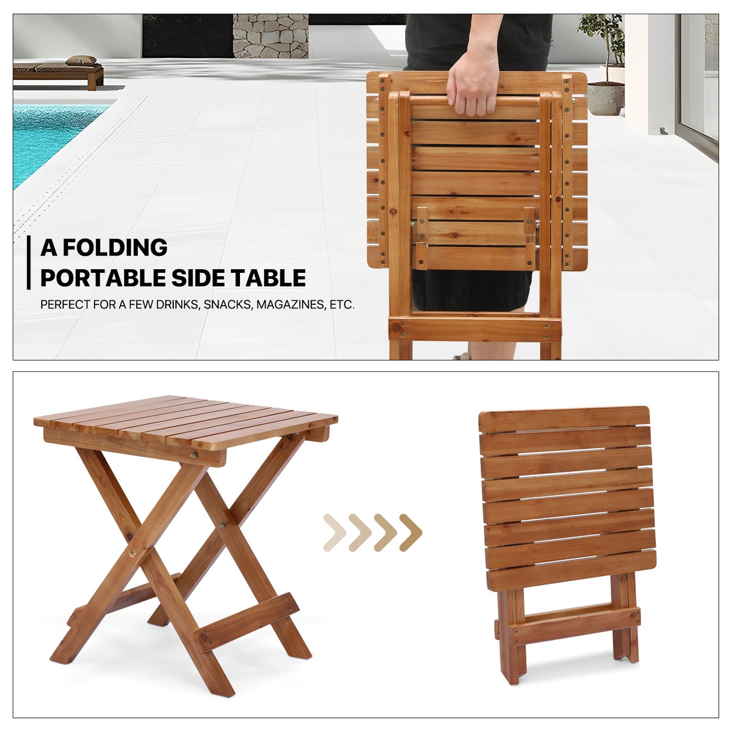 Bistro Set - 2 Adirondack Chair & 1 Table - Retractable Footrest - Folding Table