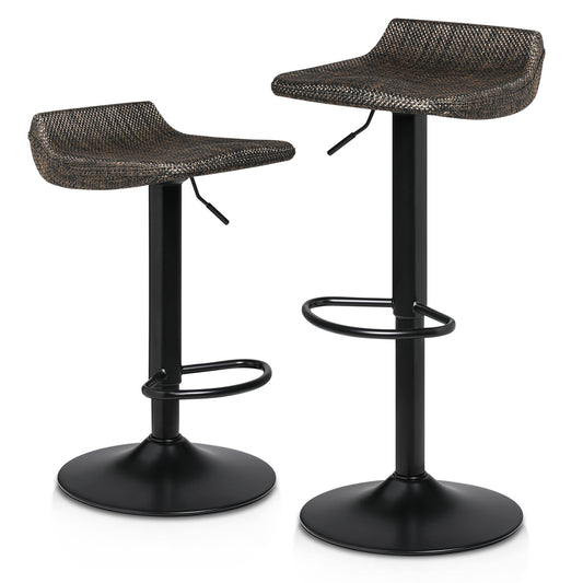 2 Pcs Rotatable Rattan Bar Stool Black/Brown