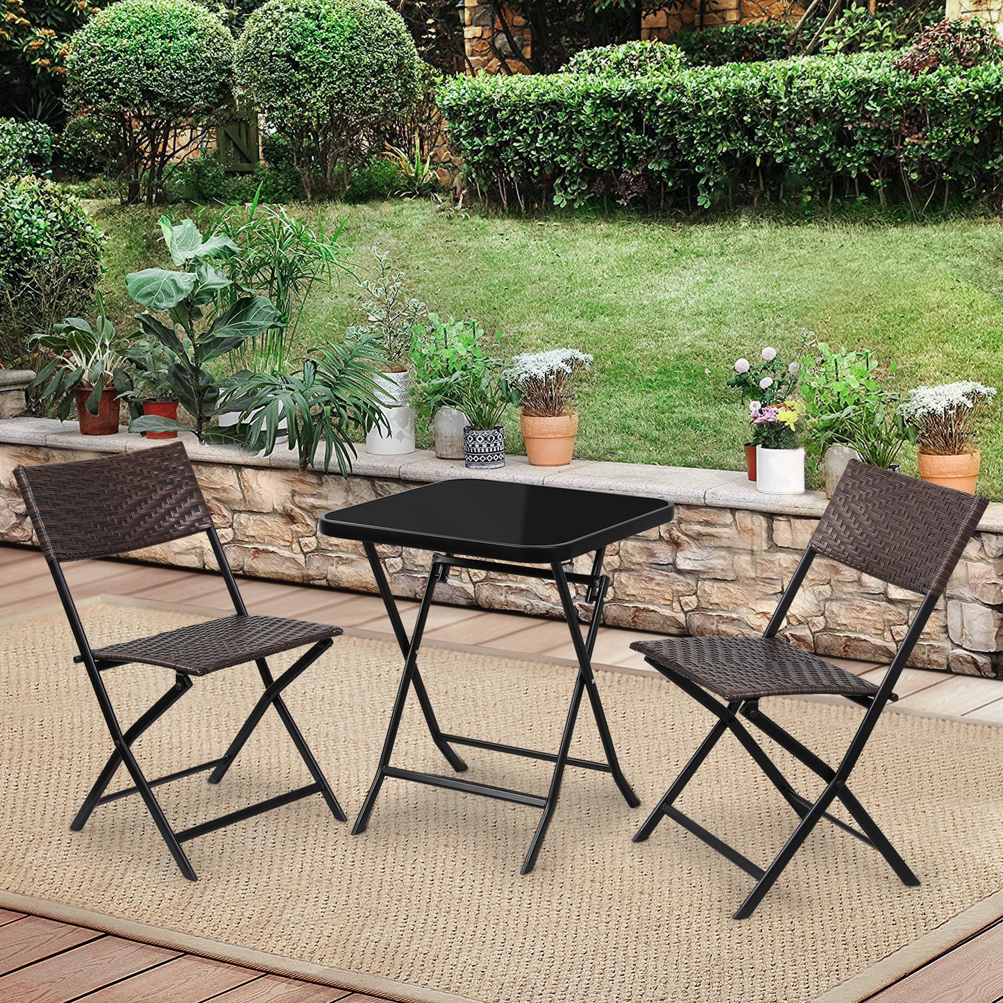 Set of 2 Foldable Patio Rattan Wicker Chair